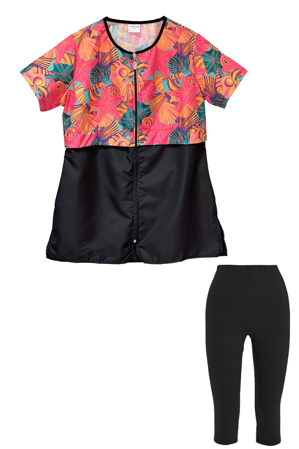Short Sleeve Semi-Covered Swimwear Set - Thumbnail