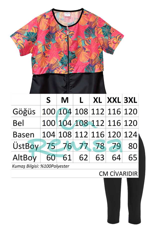 Short Sleeve Semi-Covered Swimwear Set - Thumbnail