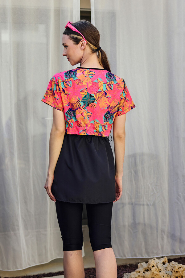 Short Sleeve Semi-Covered Swimwear Set - Thumbnail