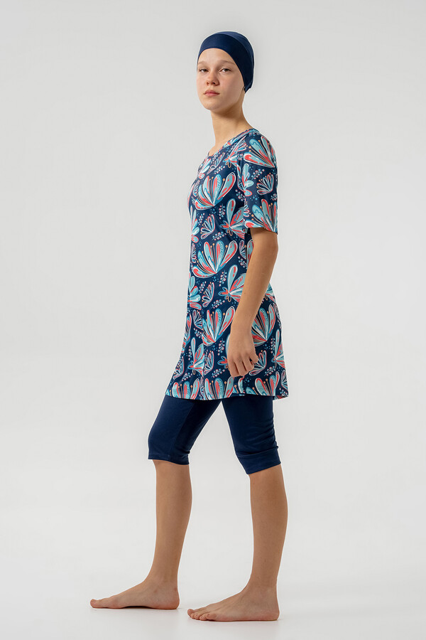 Short Sleeve Semi-Covered Swimwear Set - Thumbnail