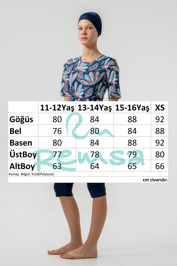 Short Sleeve Semi-Covered Swimwear Set - Thumbnail