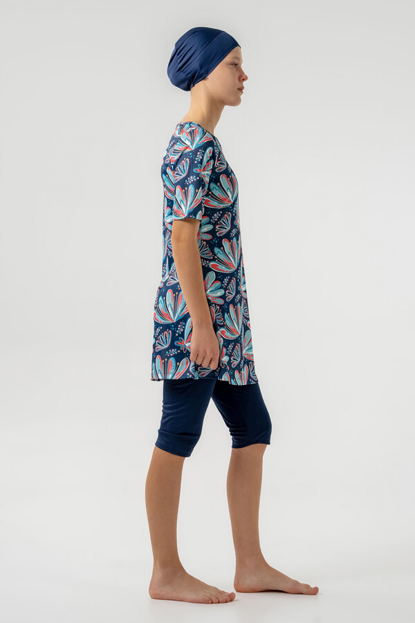 Short Sleeve Semi-Covered Swimwear Set - Thumbnail