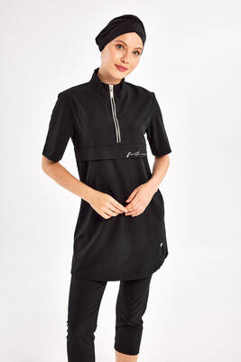 Adasea - Short Sleeve Sport Lycra Half-Covered Swimsuit Yetta 1603 Black (1) Adasea - Short Sleeve Sport Lycra Half-Covered Swimsuit Yetta 1603 Black (1)