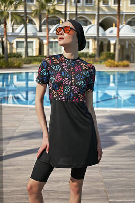 Remsa - Short-Sleeve Stretchy Capri Half-Covered Swimsuit R5002 Neon (1) Remsa - Short-Sleeve Stretchy Capri Half-Covered Swimsuit R5002 Neon (1)