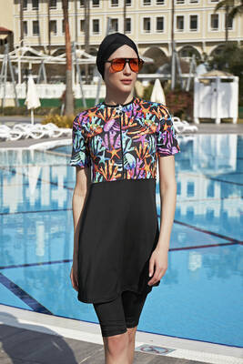 Remsa - Short-Sleeve Stretchy Capri Half-Covered Swimsuit R5004 Coral (1)