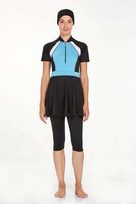 Adasea - Short Sleeve Stretchy Leggings Semi-Covered Swimsuit Darla 3922 Black (1) Adasea - Short Sleeve Stretchy Leggings Semi-Covered Swimsuit Darla 3922 Black (1)