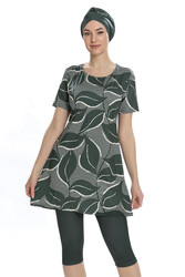 Armes - Short Sleeve Tights Semi Covered Swimsuit 202-505 Khaki