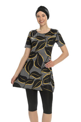 Armes - Short Sleeve Tights Semi Covered Swimsuit 202-506 Black Armes - Short Sleeve Tights Semi Covered Swimsuit 202-506 Black