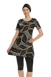 Armes - Short Sleeve Tights Semi Covered Swimsuit 202-506 Black