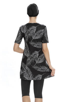 Armes - Short Sleeve Tights Semi Covered Swimsuit 206-01 Black (1) Armes - Short Sleeve Tights Semi Covered Swimsuit 206-01 Black (1)