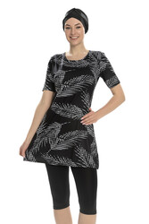 Armes - Short Sleeve Tights Semi Covered Swimsuit 206-01 Black
