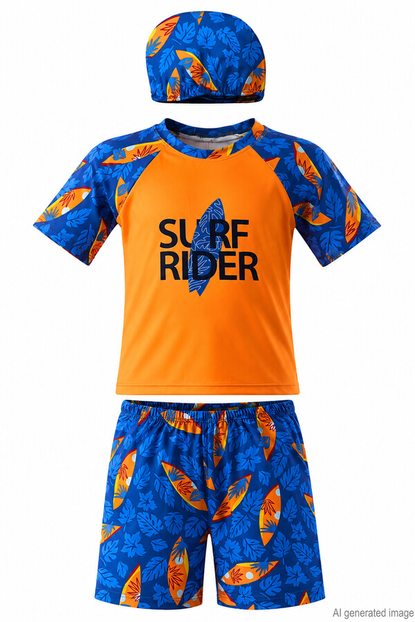 Short Sleeve Top and Swim Shorts Swimwear Set - Thumbnail