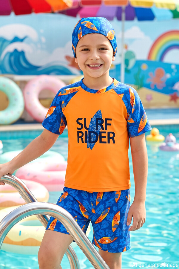 Short Sleeve Top and Swim Shorts Swimwear Set - Thumbnail
