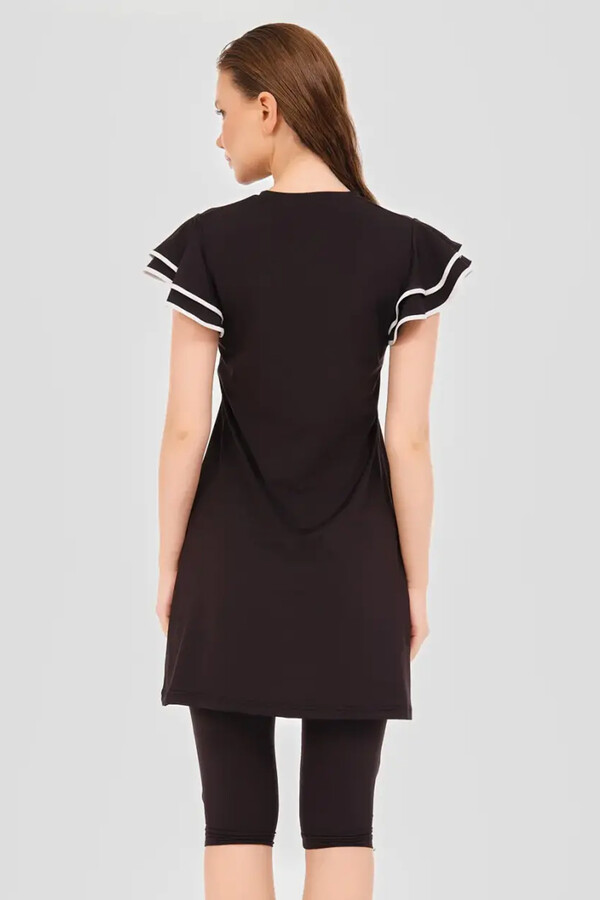 Short Sleeve Tunic Swimsuit with Tights Detail - Thumbnail