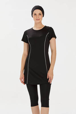 Rozamay - Short-Sleeved Half-Covered Swimsuit Margarit 9091 Black