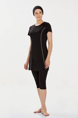 Rozamay - Short-Sleeved Half-Covered Swimsuit Margarit 9091 Black (1)