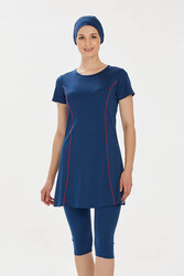 Remsa - Short-Sleeved Half-Covered Swimsuit Margarit 9091 Light Navy Blue