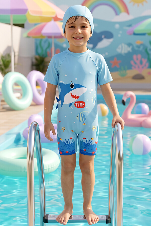 Short-Sleeved Printed Swimsuit for Boys - Thumbnail