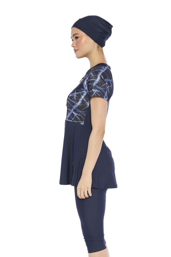 Short-Sleeved Semi-Covered Swimsuit with Shorts - Thumbnail