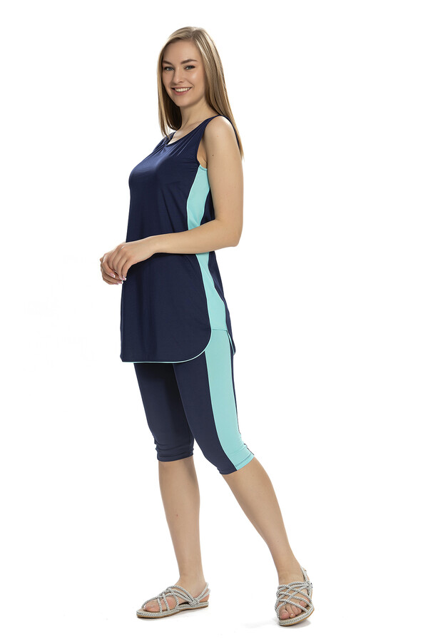 Sıfır Kol Taytlı Yarı Kapalı Mayo 156-02 Lacivert - Thumbnail