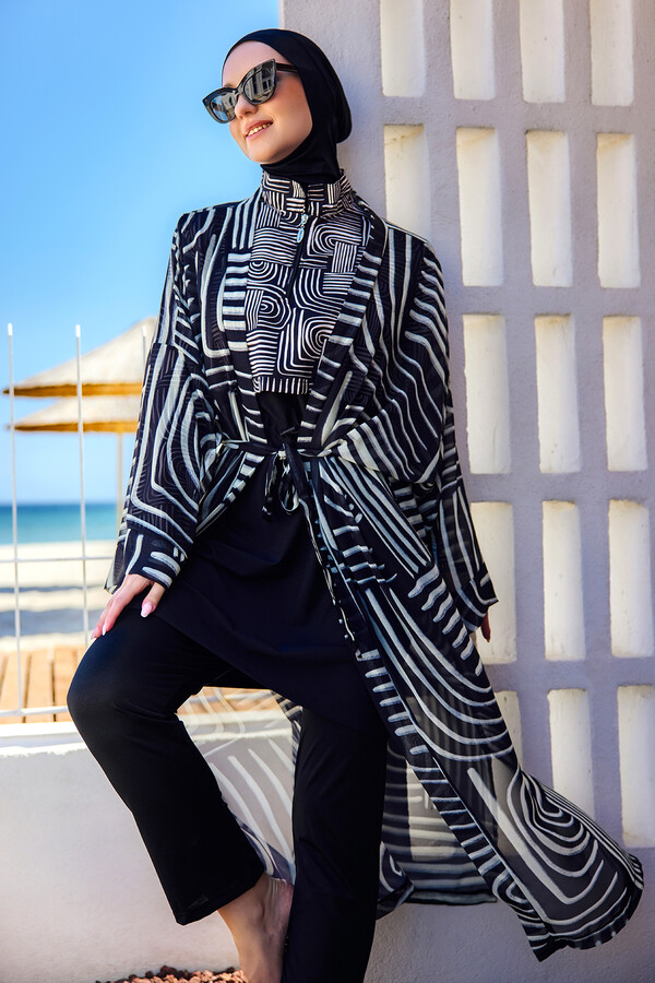 Single Kaftan Kimono Pareo with Print - Thumbnail