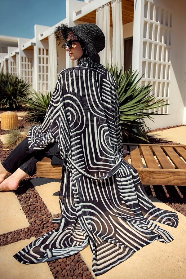 Single Kaftan Kimono Pareo with Print - Thumbnail