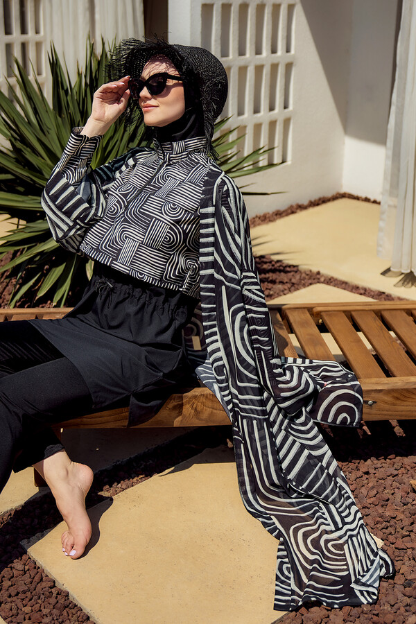 Single Kaftan Kimono Pareo with Print - Thumbnail