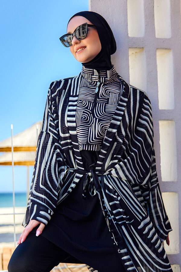 Single Kaftan Kimono Pareo with Print - Thumbnail