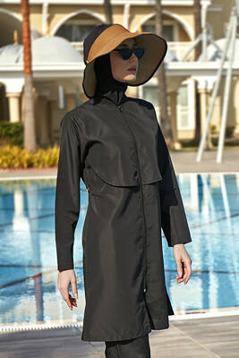 Remsa - Single Piece Front-Closed Parachute Full Cover Hijab Swimsuit R030 Nuray Black (1) Remsa - Single Piece Front-Closed Parachute Full Cover Hijab Swimsuit R030 Nuray Black (1)