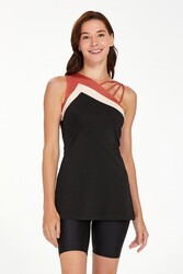 Adasea - Sleeveless Half Covered Shorts Swimsuit Eva 3059 Black