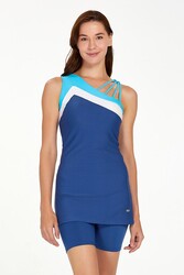Adasea - Sleeveless Half-Covered Shorts Swimsuit Eva 3059 Light Navy Blue