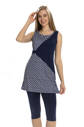 Armes - Sleeveless Legging-Style Semi-Covered Swimsuit 155-02 Navy Blue