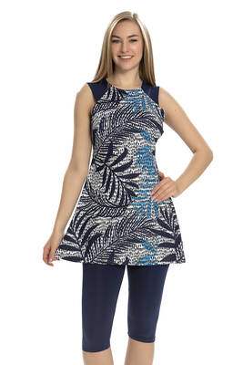 Armes - Sleeveless Legging-Style Semi-Covered Swimsuit 157-512 Navy Blue Armes - Sleeveless Legging-Style Semi-Covered Swimsuit 157-512 Navy Blue