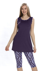 Armes - Sleeveless Leggings Half-Covered Swimsuit 3151-23 Purple