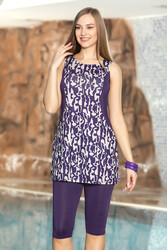 Armes - Sleeveless Leggings Modest Swimsuit 1104-178 Purple
