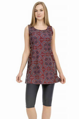 Armes - Sleeveless Leggings Modest Swimsuit 153-507 Burgundy Armes - Sleeveless Leggings Modest Swimsuit 153-507 Burgundy