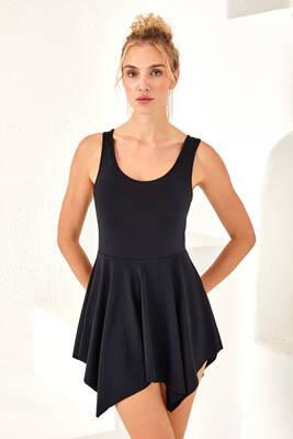 Lapieno - Sleeveless One Piece Swimsuit Dress With Built-In Shorts 3844 Black Lapieno - Sleeveless One Piece Swimsuit Dress With Built-In Shorts 3844 Black