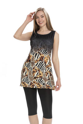 Armes - Sleeveless Semi-Covered Swimsuit With Tights 160-01 Black Armes - Sleeveless Semi-Covered Swimsuit With Tights 160-01 Black