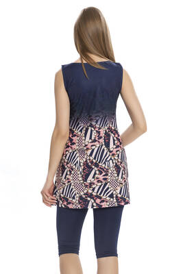 Armes - Sleeveless Semi-Covered Swimsuit With Tights 160-02 Navy (1) Armes - Sleeveless Semi-Covered Swimsuit With Tights 160-02 Navy (1)