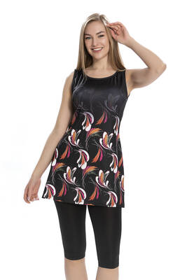 Armes - Sleeveless Semi-Covered Swimsuit With Tights 162-01 Black