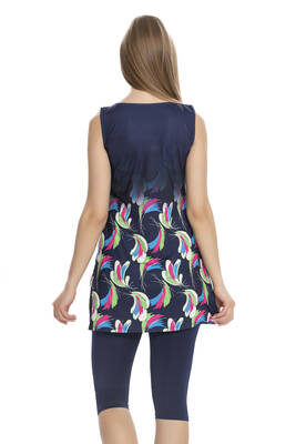 Armes - Sleeveless Semi-Covered Swimsuit With Tights 162-02 Navy (1) Armes - Sleeveless Semi-Covered Swimsuit With Tights 162-02 Navy (1)