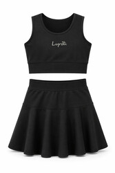 Haliç Mayo - Sleeveless Skirted Shorts Swimsuit for Girls 26603 Black