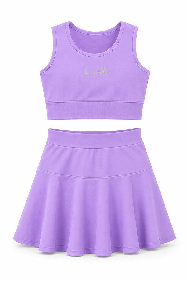 Sleeveless Skirted Shorts Swimsuit for Girls in Lilac - Thumbnail