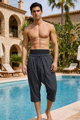 Remsa - Sloper Style Capri Swim Trunks in Anthracite (1)