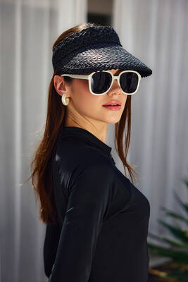 Remsa - Snake Print Woven Straw Visor Hat Sun Protection Accessory