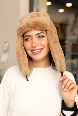 Remsa - Snap-Furry Plush Beanie Hat with Headphones RKŞ-03 Camel (1)