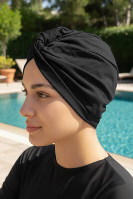 Remsa - Solid Black Full-Coverage Swim Cap (1)