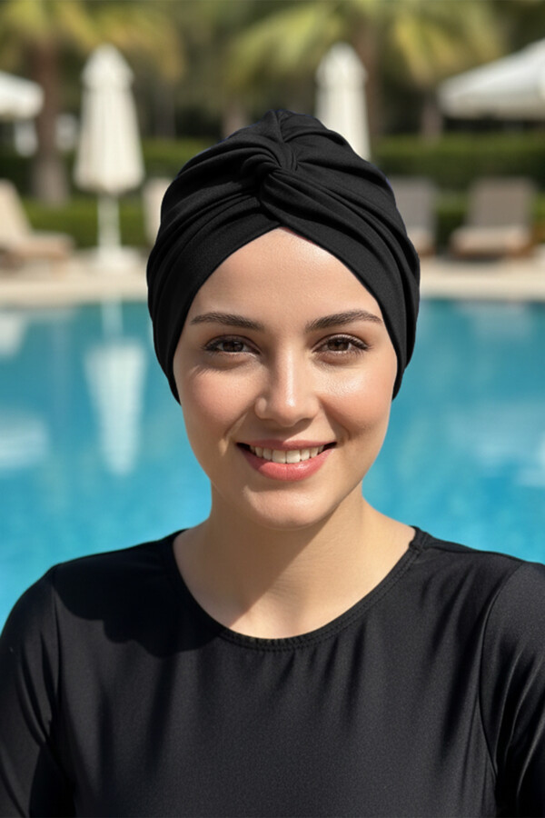 Solid Black Full-Coverage Swim Cap - Thumbnail