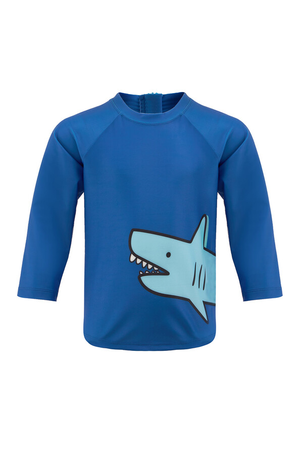 Şort Tişört Takım Kısa Kollu Köpek Balığı Çocuk Bebek Mayo 5384 Mavi