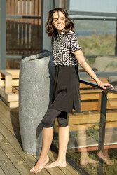 Haliç Mayo - Spor Likra Kısa Kollu Yarı Kapalı Mayo 3417 Siyah Beyaz